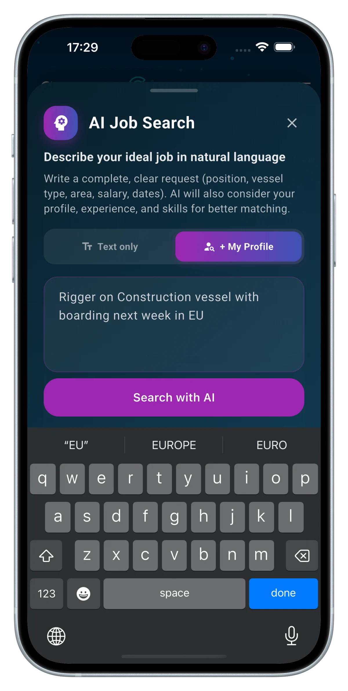 AI job search screen